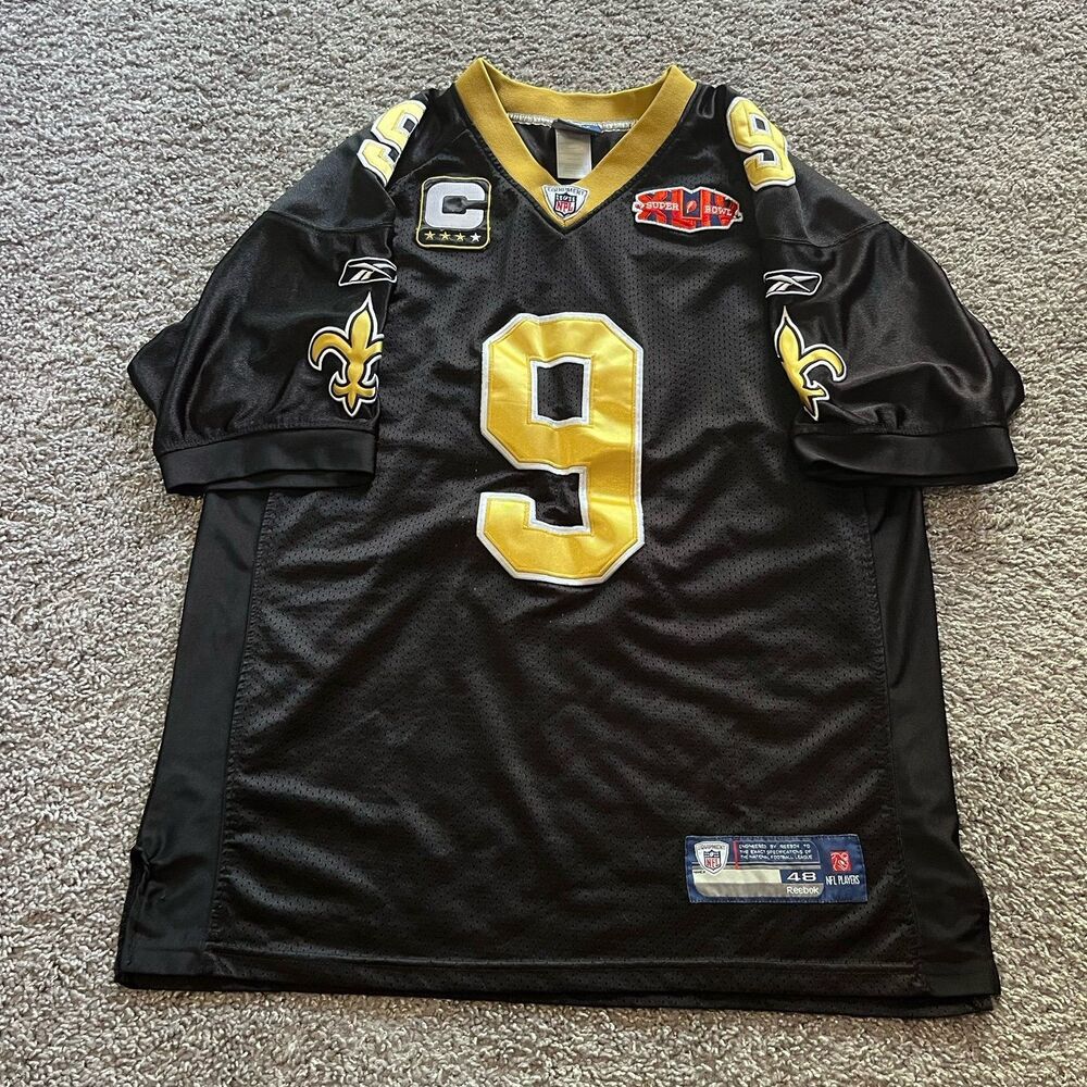 Reebok New Orleans Saints Drew Brees #9 Jersey Super Bowl Stitched Mens 48 NFL